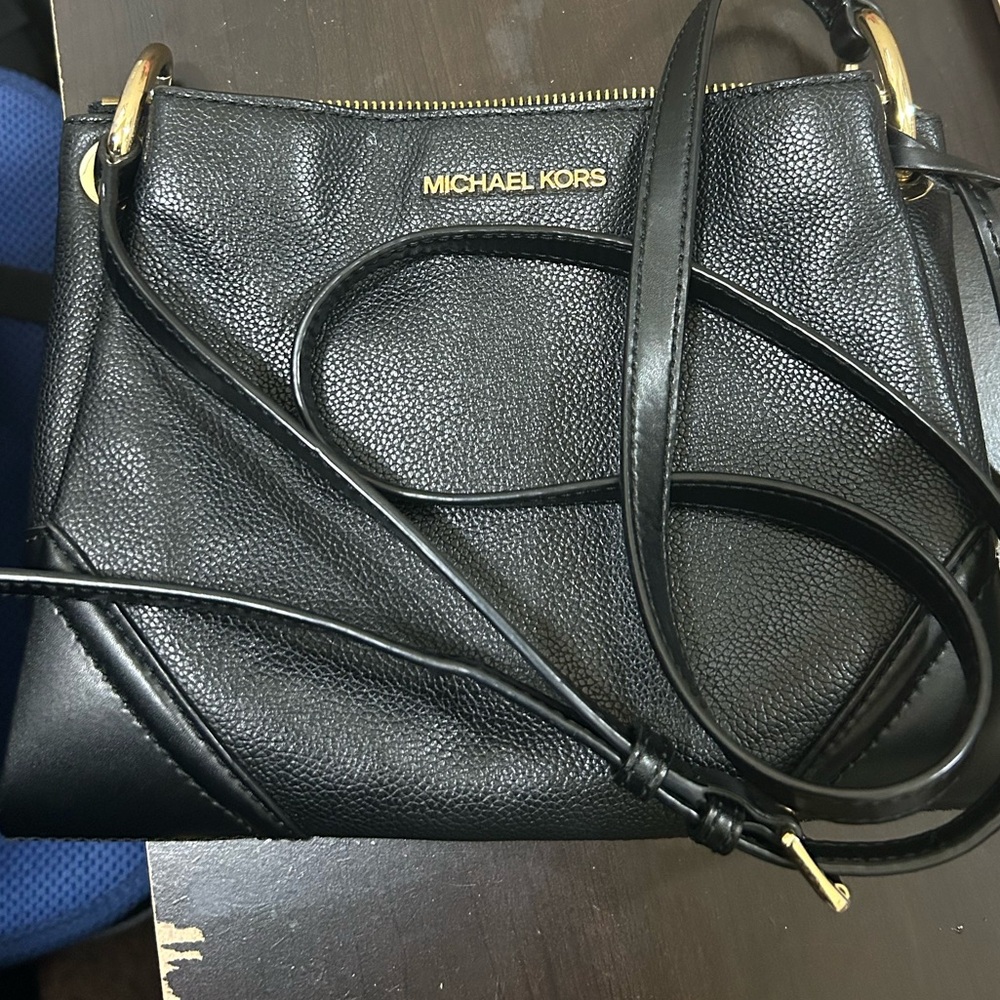 Michael Kors Black Crossbody Bag with Gold Accents